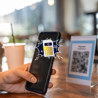 Smartphone screen showing eSIM activation setup with a QR code scan